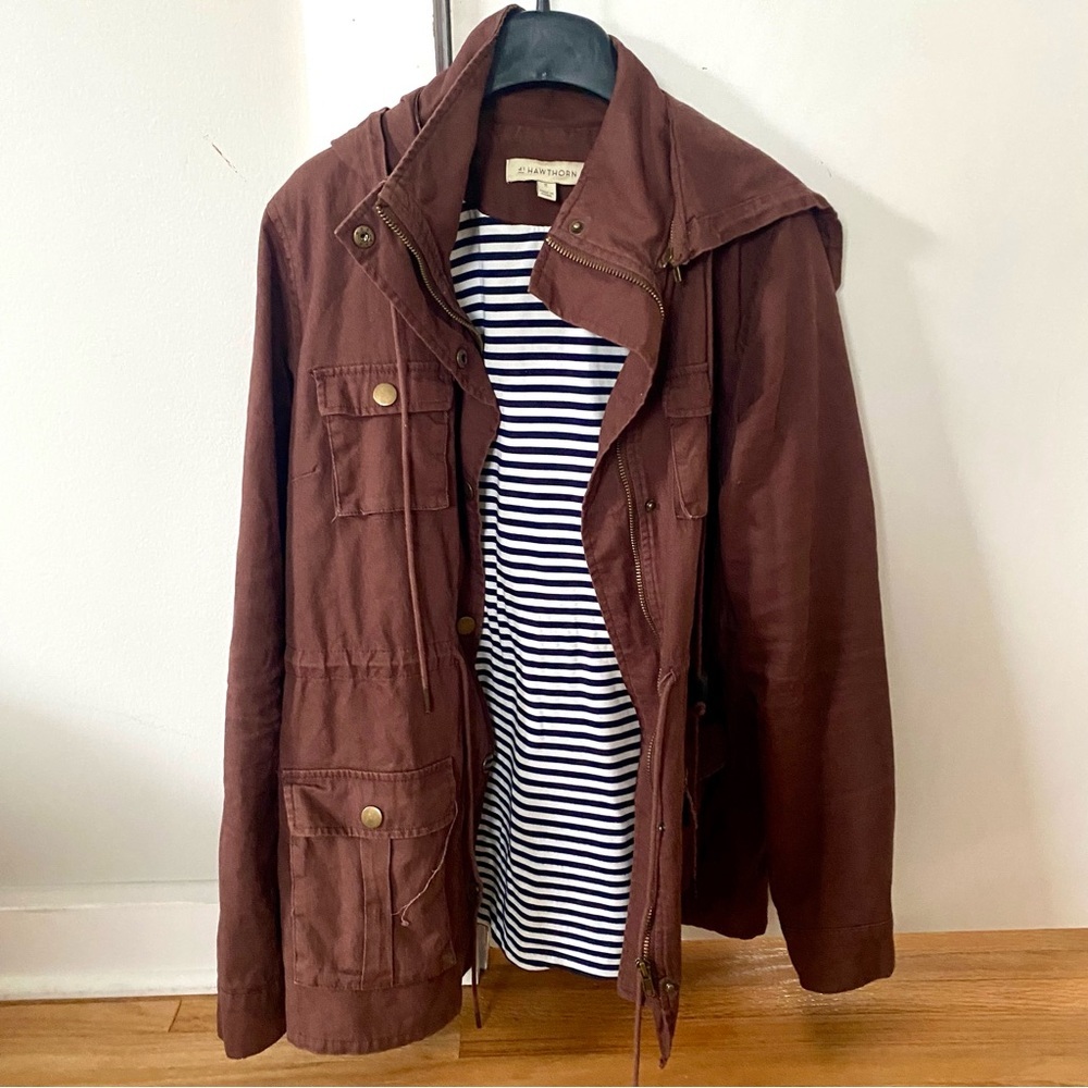41 Hawthorn Chaplin Lined Hooded Anorak Cargo Utility Jacket Size Medium Brown - Picture 3 of 6